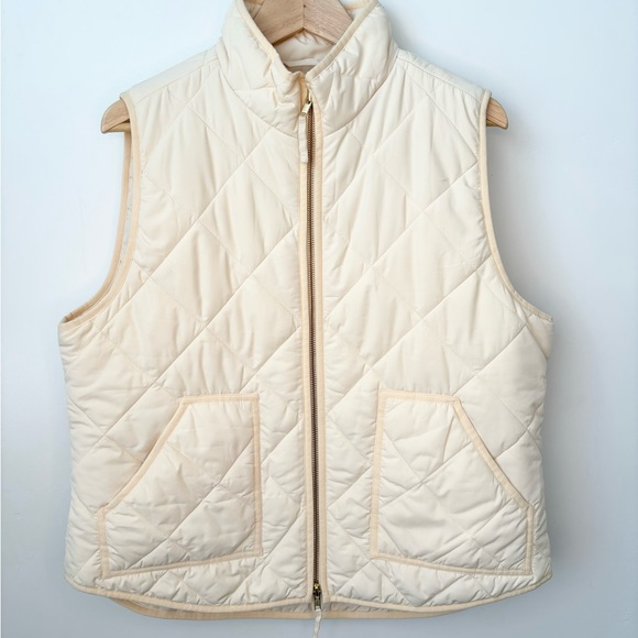 J Crew Quilted Sleeveless Puffer Vest Preppy Academia Winter Neutral Cream XL - Picture 4 of 8